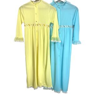 Vintage HER MAJESTY Robe Lot Girls 60s 70s Lace Long Yellow Blue Size 10 12